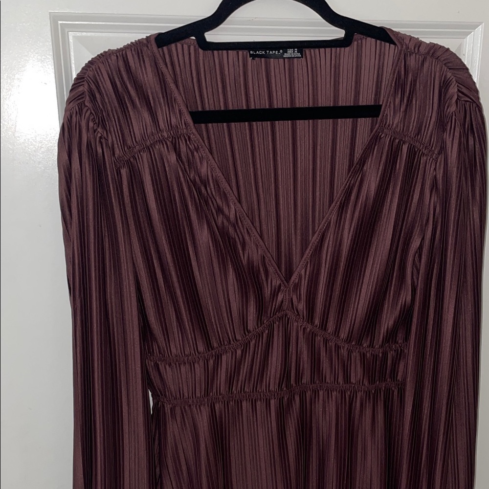 Black Tape Long Sleeve Dress in Rich Burgundy - Picture 6 of 11
